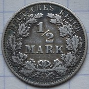 #2868 Niemcy - Cesarstwo 1/2 marki 1905 G srebro rzadsza 