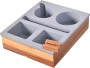 Bambusowa taca kanapowa z uchwytem na napoje i telefon szara 30 cm