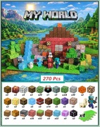 Klocki magnetyczne typu Minecraft 270 elementów podkladki 6figurek.