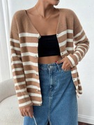 BRĄZOWY SWETER W PASKI DŁUGI RĘKAW