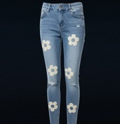 Jeansy Damskie Premium Denim Push up, kwiatowe aplikacje XS,S,M,L,XL