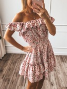 Sukienka Loe kwiaty wiskoza letnia Hiszpanka wiosenna falbany falbanki