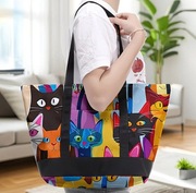 Duża materiałowa Shopperka damska. Na ramię. Dla Kociary 