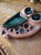 Ceramiczna sowa, szkliwiona, ozdoba ścienna, Szwecja, Vintage