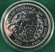 Srebrna moneta 2oz, Bull of Clarence, Royal Mint, 2023