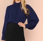 Elegancka granatowa bluzka koszulowa M (15)