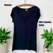 Koszulka Bluzka T-shirt granatowy Monsoon S wiskoza gładki 100% bawełna