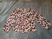 RIVER ISLAND Elegancka wizytowa bluzka w panterkę bufiaste rękawy rozm.L