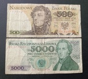 Stare banknoty zestaw banknotów 500 5000 zł 1982 rok PRL 