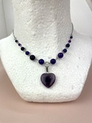 Naszyjnik z koralików handmade fiolet stal nierdzewna serce walentynki