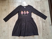 Sukienka dł rękaw,  baletnice, grafitowa - rozm 116