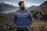 Wełniany sweter niebieski Islandzki