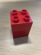 LEGO DUPLO klocek 2x2 wysoki czerwony wysoka kostka