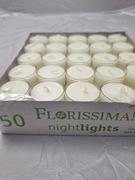 Zestaw 50 świeczek tealight Ø 38 mm „Nightlight” – długopalące, białe