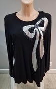 Czarna bluzka tunika z długim rękawem z kokardą z cekinów 42 44 46 XL XXL