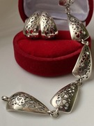 Srebrny komplet bransoletka kolczyki srebro vintage retro