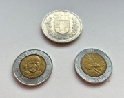 Monety 500 lirów Jan Paweł II Watykan, 500 lirów San Marino, 5 Franków