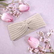 Opaska na głowę uszy, wełna Merino, beż 