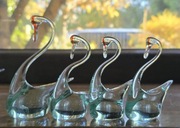 Szklane łabędzie 4 + 1 gratis,  retro szkło prl Vintage szklany łabędź