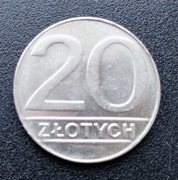 LICYTACJA MONETA 20 złotych PRL 1989 DESTRUKT UNIKAT Bez ząbkowania 