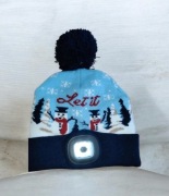 Czapka dziecięca z lampką na czole Tedi na baterie ciepła z pomponem