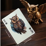 Kolekcjonerska talia kart z futurystycznymi, steampunkowymi sowami