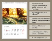 Prezent na święta kolorowy kalendarz 2025 na ścianę z grafikami