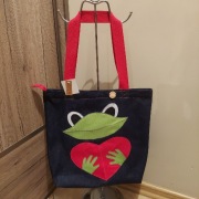 ŻABA ŻABKA - nowa torebka z dżinsu na zamek - rękodzieło hand made PRAWA