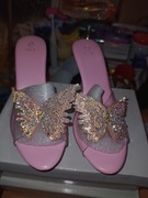 Piękne koturny z opalizującymi motylami rozmiar 38