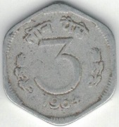 Indie 3 pajsy paise 1964 C - 21,3 mm - Kalkuta