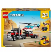 LEGO Ciężarówka z platformą i helikopterem klocki dla dzieci na prezent 