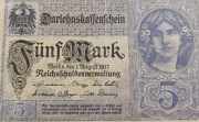 Stary banknot Niemcy 5 marek 1917 rok 