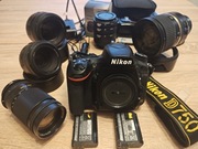 Nikon D750 przebieg 71500, 50mm 1.8, 85mm 1.8, 24-70mm 2.8, lampa, akc