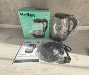 NOWY HOFFEN Szklany czajnik elektryczny 1,8l czarny bezbarwny 