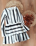 biała midi mini sukienka w pasy paski z długim rękawem elegancka S M