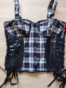 NOWY czarny gorset w kratę Hell Bunny ekoskóra gothic punk alternative L