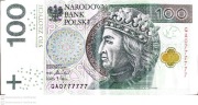 Banknot 100 zł kolekcjonerski seria GA0777777 z 2018 r.