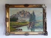 Obraz olejny w oprawie. Stary obraz n płótnie. Sygnowany  50x70cm plus rama