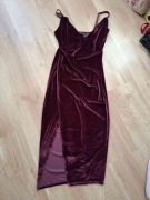 Sexy welurowa sukienka wycięcie na nogę regulowane ramiączka Double Crazy M