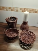 Nowy zestaw wiklinowy 4 sztuki : 2 koszyki swiecznik doniczka