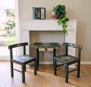 Wyjątkowy kącik kawowy Vintage Duński stolik i krzesła (Shabby Chic) antyk 