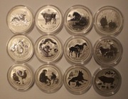 1 $ DOLAR AUSTRALIA LUNAR 2 II 2008 - 2019 SERIA 12 x 1 $ DOLAR - 1 OZ 999