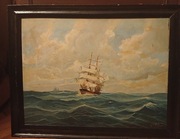 Obraz marynistyczny stary olej na płycie . 