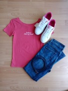 Bluzka SINSAY malinowa różowa rozmiar XS 34 krótki rękaw 152 cm 12 lat