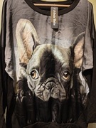 Czarna Bluzka Damska Elegancka Włoska 48-50 dla miłośników piesków