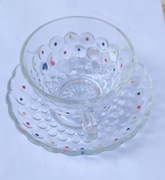 Filiżanka w kropki ze spodkiem PRL 