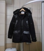 kurtka ocieplana damska XL czarna futerkowa z elementami ze skóry ekolo