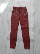 ZARA piękne bordowe burgundowe spodnie skóra z zameczkami XS 34