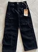 Włoskie spodnie sztruksowe  cargo czarne bawełna  XXS / XS