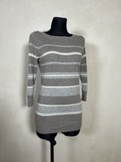 Sweterek Marks & Spencer M L szary paski wełna wiskoza ciepły jesień